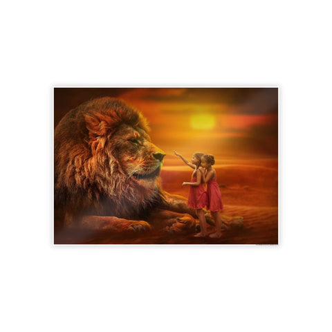 Majestic Lion and Girls Gloss Poster - Inspirational Wall Art for Home Decor