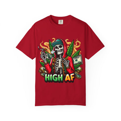 High AF Unisex Garment-Dyed T-Shirt – Bold Skeleton Design for Chill Vibes