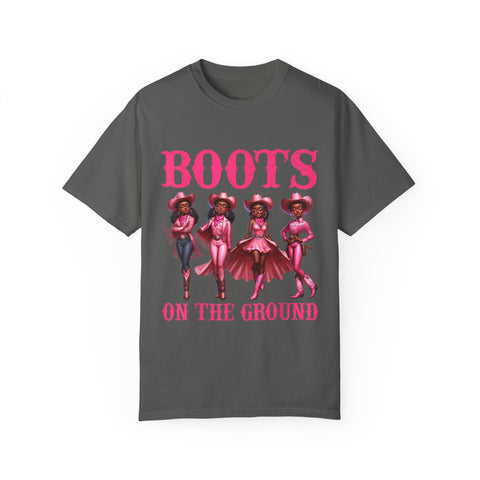 Unisex Garment-Dyed T-shirt: "Boots on the Ground" Vintage Western Style Tee