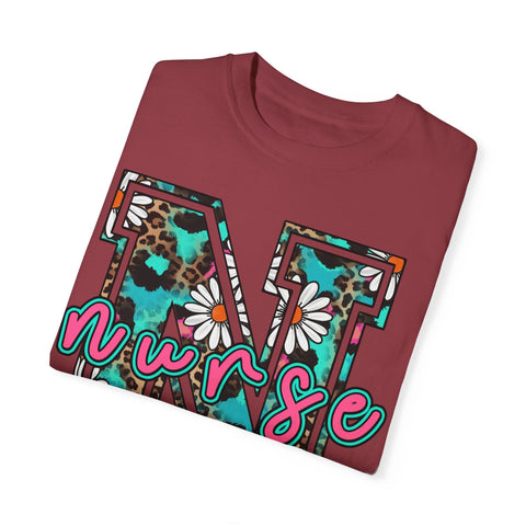 Nurse Floral Monogram T-Shirt - Unisex Garment-Dyed Style