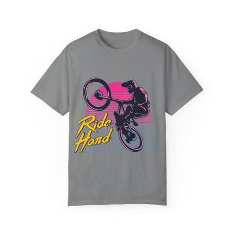 Ride Hard Unisex Garment-Dyed T-Shirt - Perfect for Cyclists & Outdoor Enthusiasts