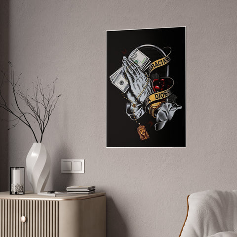 Glossy Prayer Art Poster - "Gracias Dios" Wall Decor