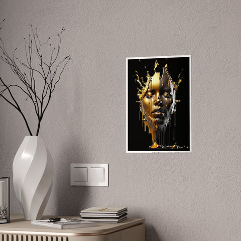 Glossy Art Poster - Golden Melting Woman Face - Modern Wall Decor
