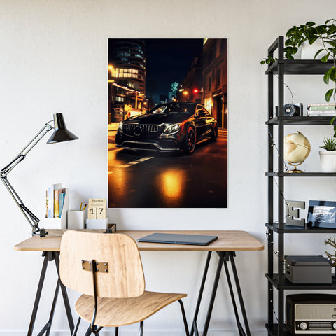 Glossy Car Art Poster - Nighttime Cityscape