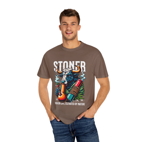 Stoner Bull T-Shirt - High on Life Design - Unisex Garment-Dyed Tee for Cannabis Enthusiasts