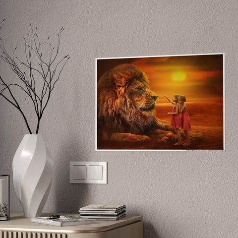 Majestic Lion and Girls Gloss Poster - Inspirational Wall Art for Home Decor