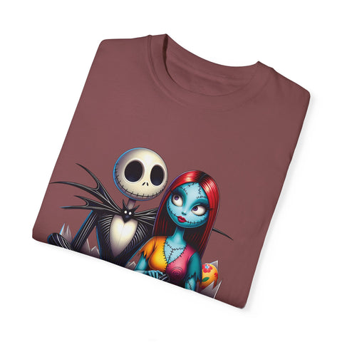 Cute Couples Halloween T-Shirt - Unisex Garment-Dyed Tee with Skeleton & Monster Designs
