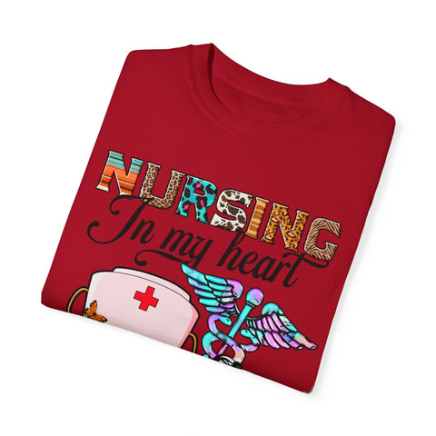 Nursing Heart T-Shirt - Unisex Garment-Dyed Tee for Healthcare Workers
