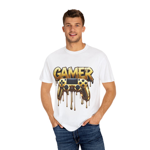Gamer Gold Drip T-Shirt – Unisex Garment-Dyed Tee for Gaming Enthusiasts