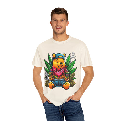 Hipster Bear T-Shirt - Unisex Garment-Dyed Tee with Cannabis Design