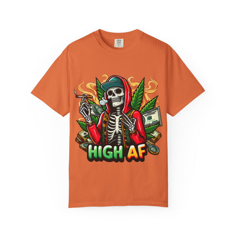 High AF Unisex Garment-Dyed T-Shirt – Bold Skeleton Design for Chill Vibes