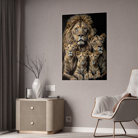 Majestic Lion Family Gloss Poster - Wildlife Wall Art for Home Decor