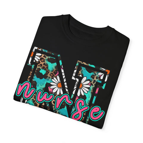 Nurse Floral Monogram T-Shirt - Unisex Garment-Dyed Style