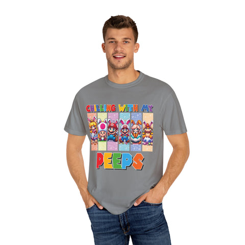 Chilling with My Peeps Unisex Garment-Dyed T-Shirt | Fun Graphic Tee for Friends