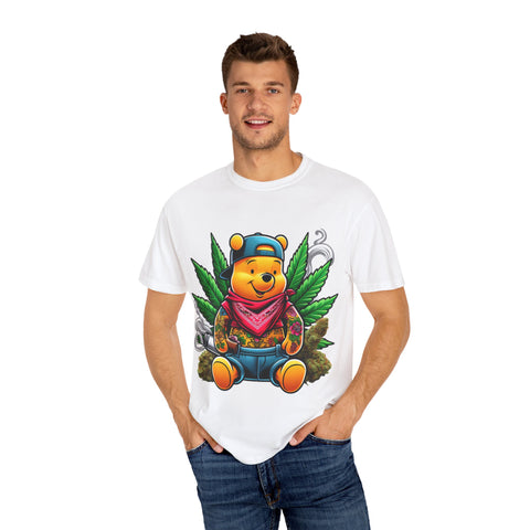 Hipster Bear T-Shirt - Unisex Garment-Dyed Tee with Cannabis Design
