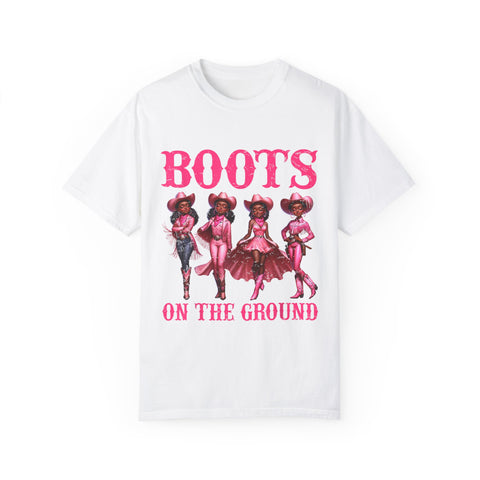 Unisex Garment-Dyed T-shirt: "Boots on the Ground" Vintage Western Style Tee