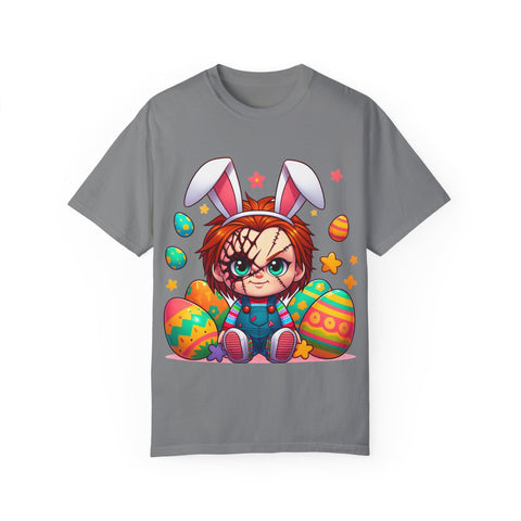 Cute Chucky Easter T-Shirt - Unisex Garment-Dyed Tee for Horror Fans