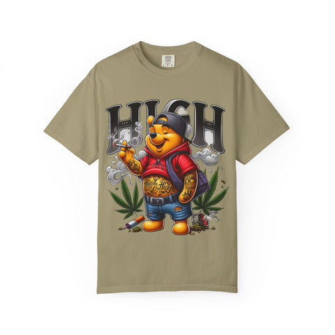 High Vibes Unisex Garment-Dyed T-shirt with Cartoon Bear Design