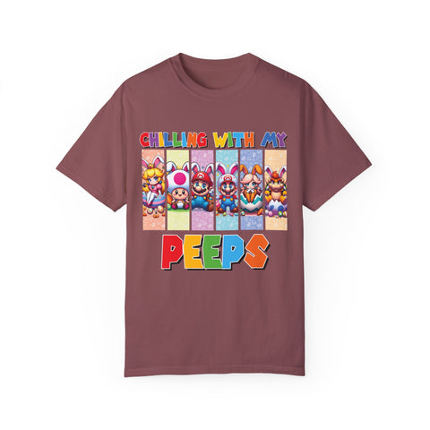 Chilling with My Peeps Unisex Garment-Dyed T-Shirt | Fun Graphic Tee for Friends
