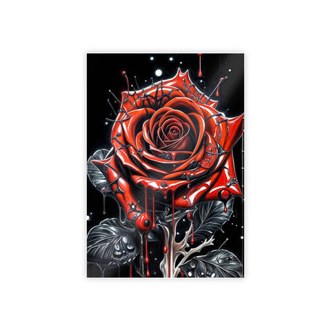 Decorative Gloss Poster - Red Rose with Dripping Paint Art