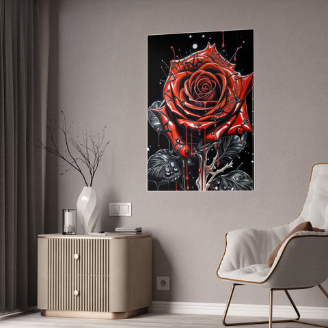 Decorative Gloss Poster - Red Rose with Dripping Paint Art