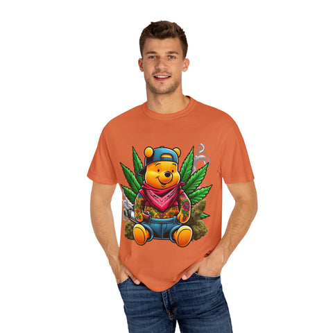 Hipster Bear T-Shirt - Unisex Garment-Dyed Tee with Cannabis Design
