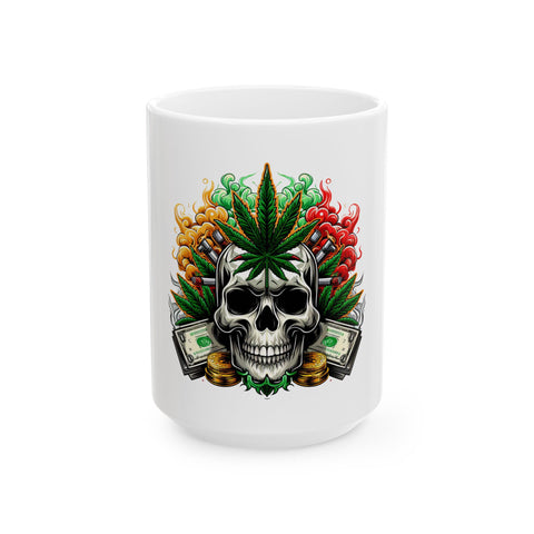 Skull & Cannabis Ceramic Mug | 11oz & 15oz | Perfect for Smokers & Alternative Lifestyle