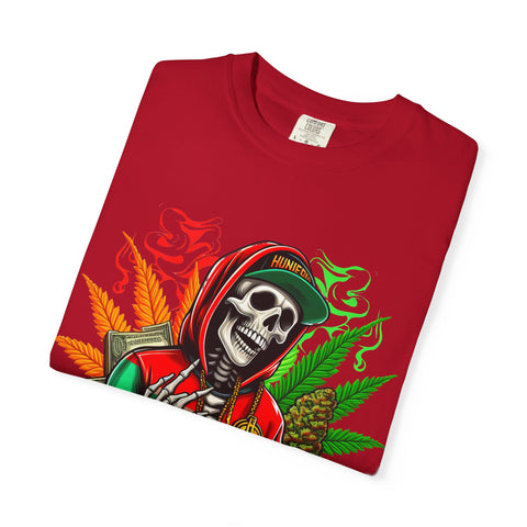 High Vibes Unisex Garment-Dyed T-Shirt - Skeleton & Cannabis Design