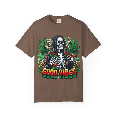 Good Vibes Unisex T-Shirt - Garment-Dyed Skeleton Design