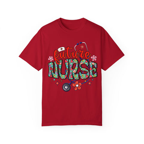 Future Nurse Unisex Garment-Dyed T-Shirt - Cute Floral Design for Nursing Students