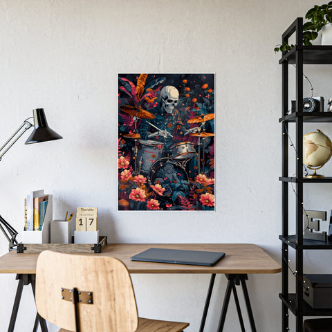 Vibrant Skeleton Drummer Gloss Poster – Perfect for Music Lovers and Home Decor