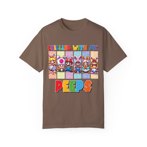 Chilling with My Peeps Unisex Garment-Dyed T-Shirt | Fun Graphic Tee for Friends