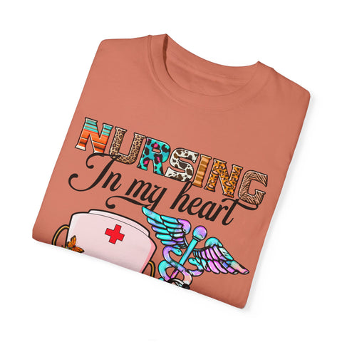 Nursing Heart T-Shirt - Unisex Garment-Dyed Tee for Healthcare Workers
