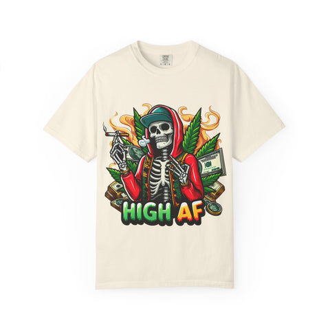 High AF Unisex Garment-Dyed T-Shirt – Bold Skeleton Design for Chill Vibes