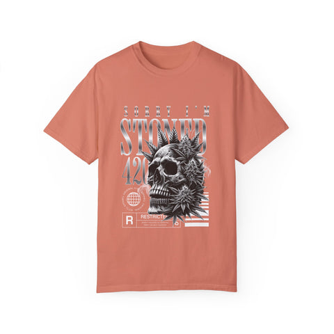 Unisex Skull and Leaves Graphic T-shirt - 'Sorry I'm Stoned 420'