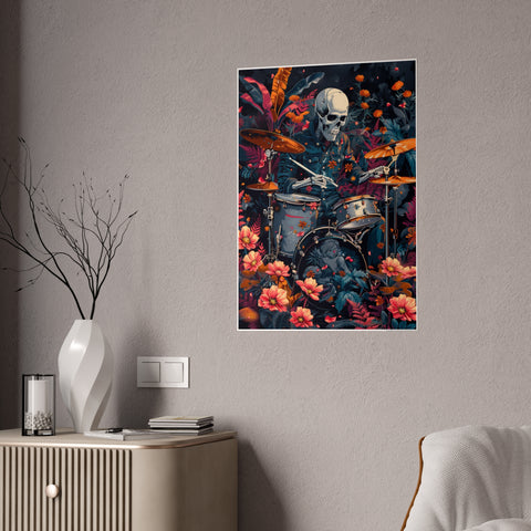 Vibrant Skeleton Drummer Gloss Poster – Perfect for Music Lovers and Home Decor
