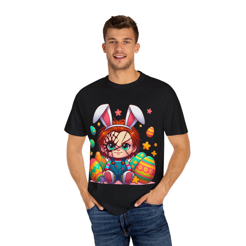Cute Chucky Easter T-Shirt - Unisex Garment-Dyed Tee for Horror Fans