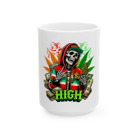 Stylish High Vibe Ceramic Mug - Skeleton Design (11oz & 15oz) for Coffee Lovers