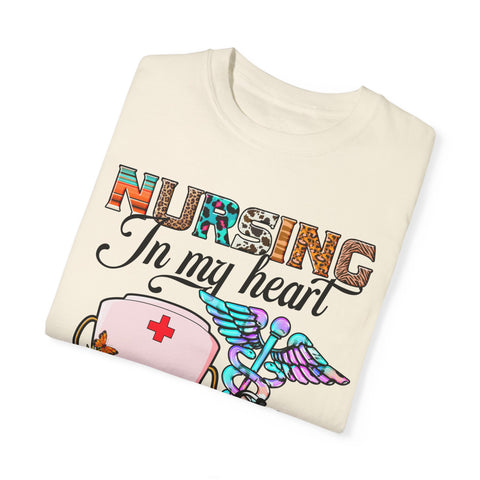 Nursing Heart T-Shirt - Unisex Garment-Dyed Tee for Healthcare Workers