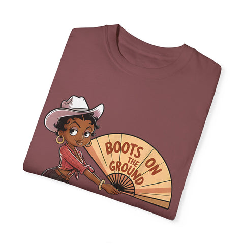 Boots on the Ground Unisex T-Shirt - Rustic Cowboy Vibe, Perfect for Festivals and Casual Outings