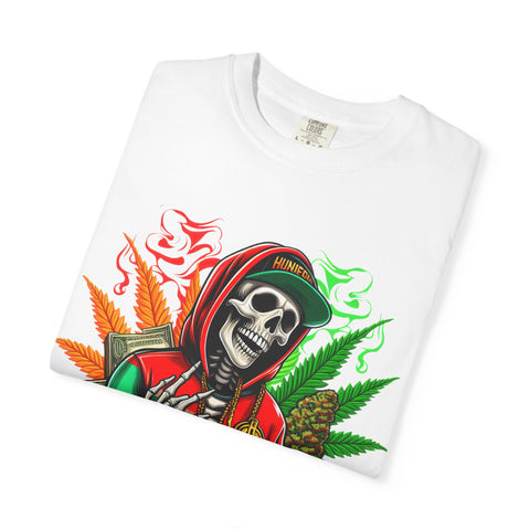 High Vibes Unisex Garment-Dyed T-Shirt - Skeleton & Cannabis Design