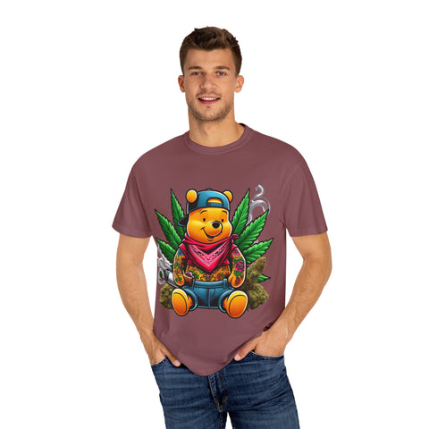 Hipster Bear T-Shirt - Unisex Garment-Dyed Tee with Cannabis Design