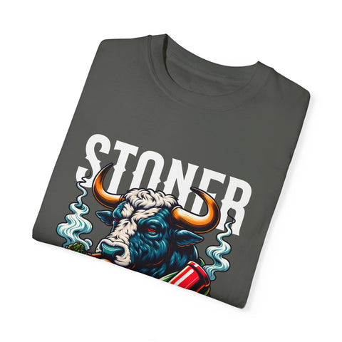 Stoner Bull T-Shirt - High on Life Design - Unisex Garment-Dyed Tee for Cannabis Enthusiasts