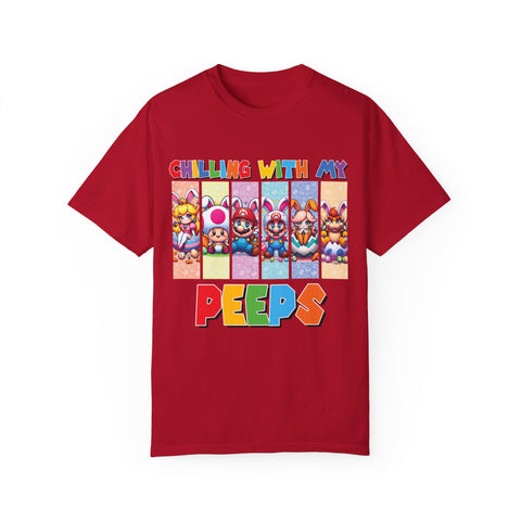 Chilling with My Peeps Unisex Garment-Dyed T-Shirt | Fun Graphic Tee for Friends