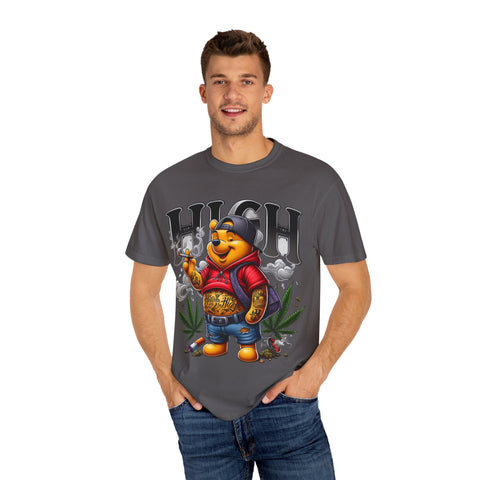 High Vibes Unisex Garment-Dyed T-shirt with Cartoon Bear Design