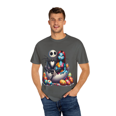 Cute Couples Halloween T-Shirt - Unisex Garment-Dyed Tee with Skeleton & Monster Designs