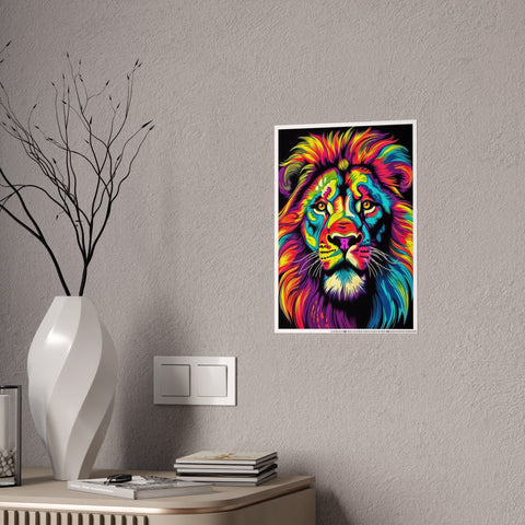 Vibrant Lion Gloss Poster - Colorful Wall Art for Animal Lovers