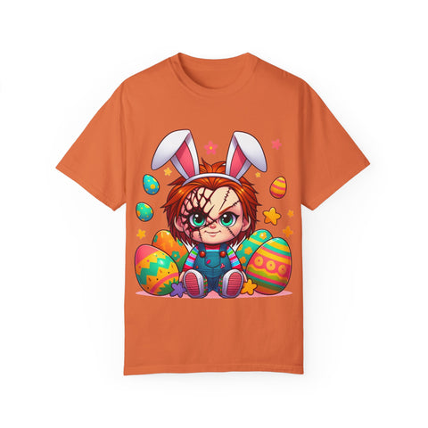 Cute Chucky Easter T-Shirt - Unisex Garment-Dyed Tee for Horror Fans