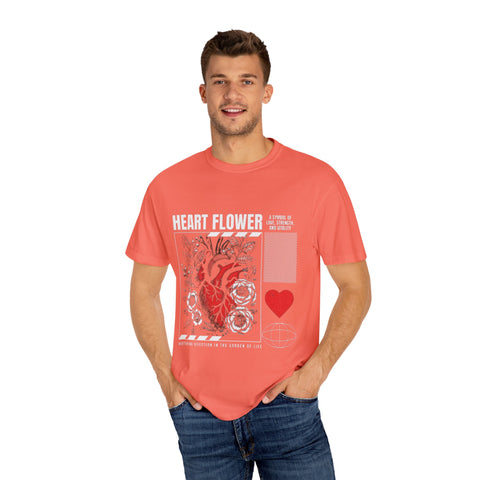 Heart Flower Unisex Garment-Dyed T-shirt - Symbol of Love and Strength