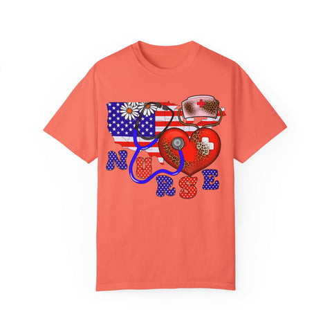 Patriotic Nurse T-shirt - Unisex Garment-Dyed Tee for Healthcare Heroes